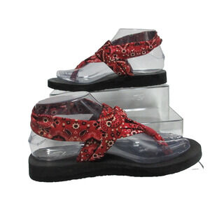 Skechers Yoga Foam Sandals Womens 6 Cali Meditation Studio Kicks Thong Red Print